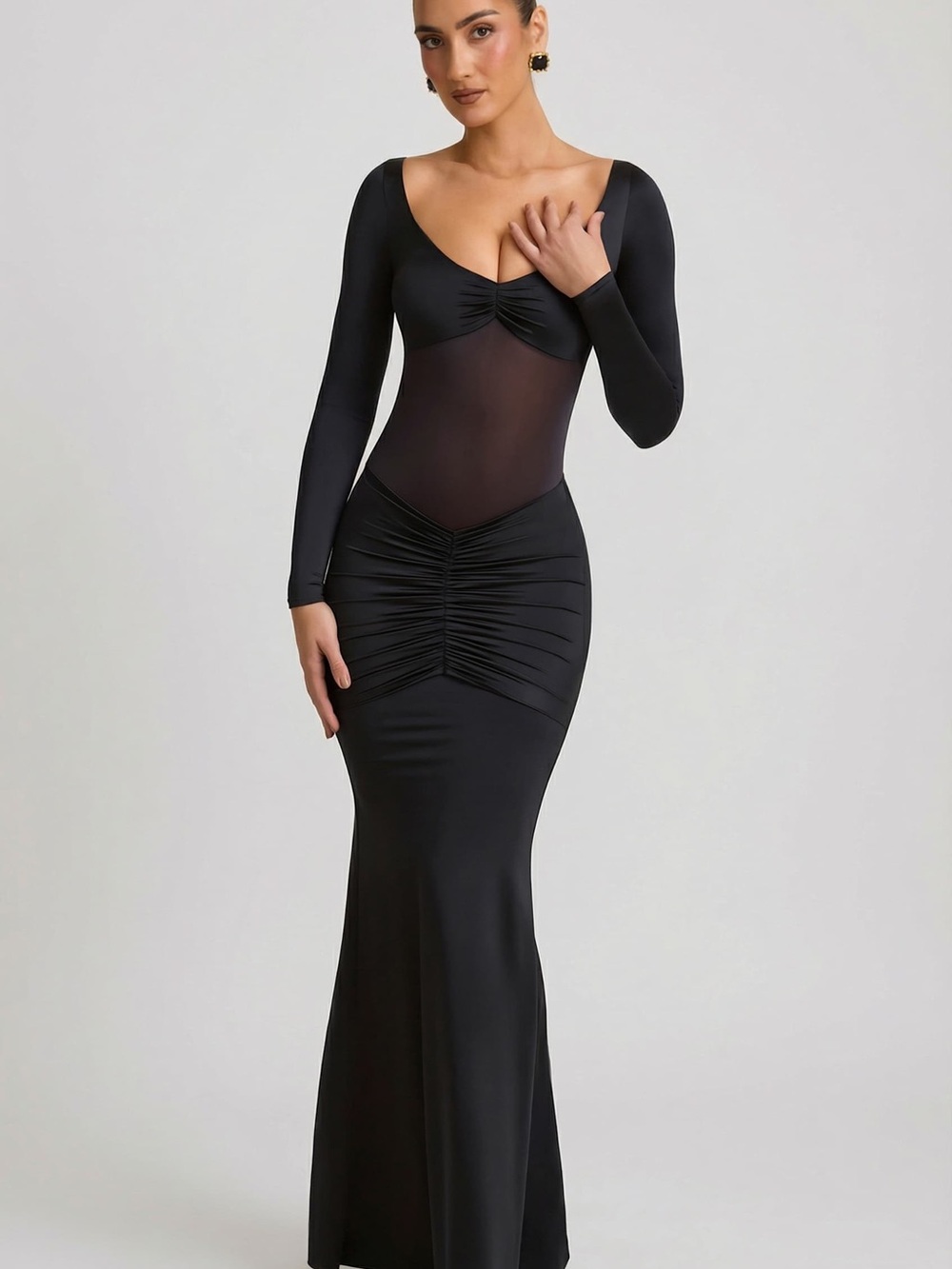 Oh Polly Alila Bow-Detail Ruched Maxi Dress in Black - Picture 5 of 8